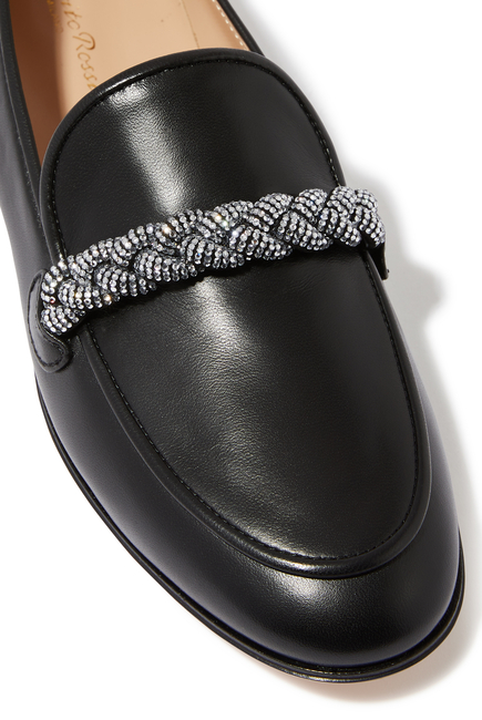 Strass Leather Braided Loafers